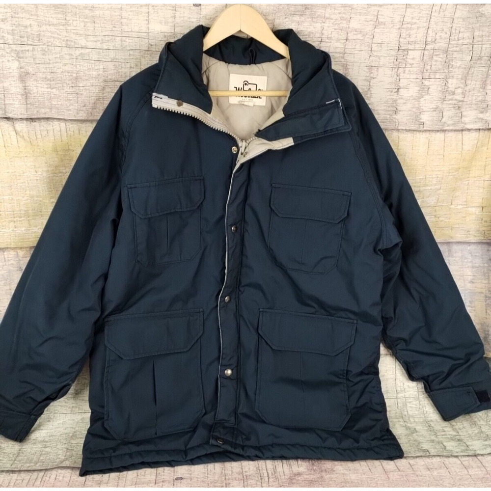 Vintage Woolrich Outdoor Jacket 80s Utility Pocket Parka Navy Blue Zip Snap Sz L